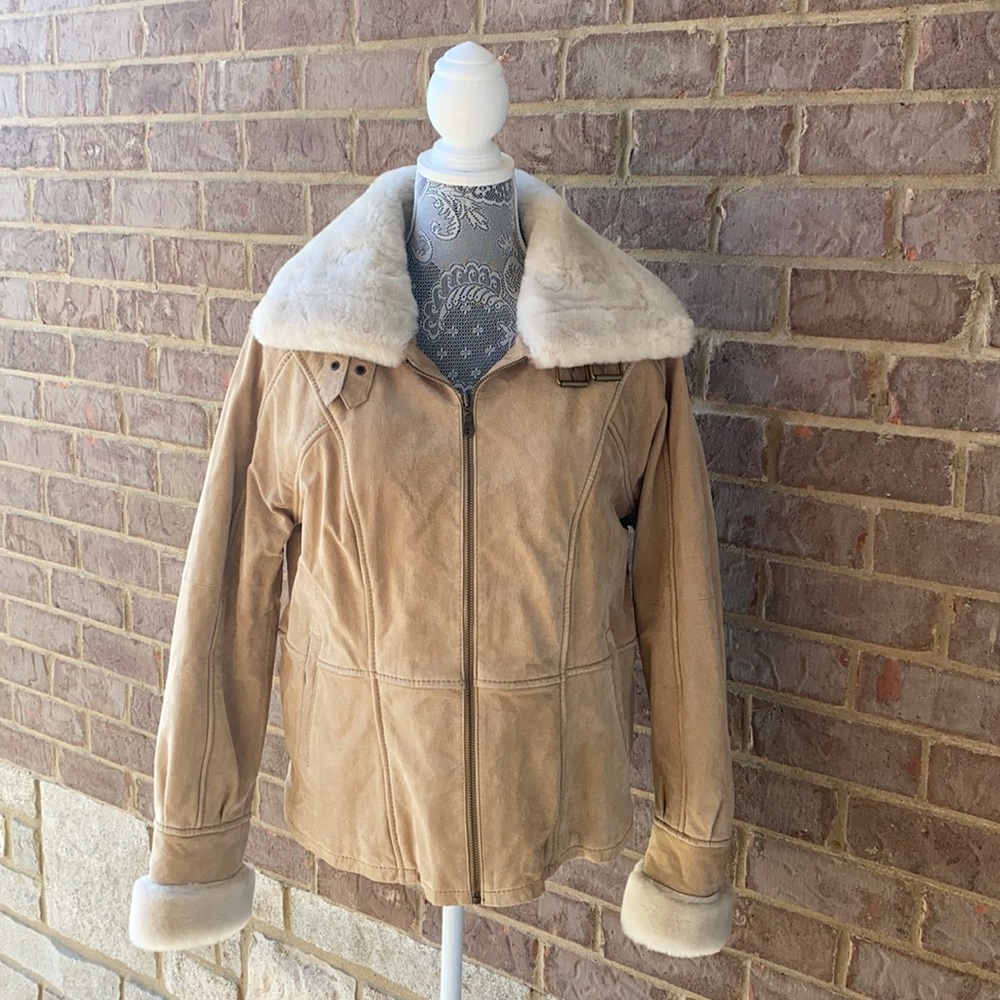 Wilsons Leather Suede Jacket with Faux Fur Details